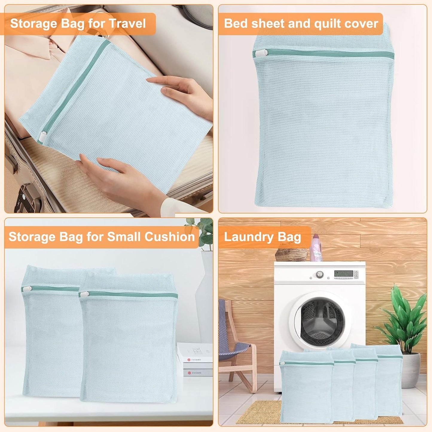 4-Piece Pink Medium Durable Organic Cotton Mesh Laundry Bags with Sturdy Zippers and Breathable Mesh are Delicate Laundry Bags for Underwear, Clothes, Pants and Socks