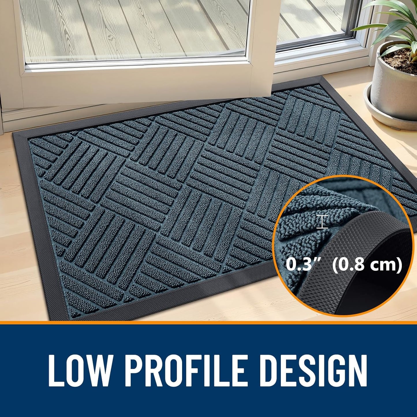 OLANLY Front Door Mat Outside Entrance 29.5x17, Absorbent, Heavy Duty Sturdy Natural Rubber Doormat Indoor Outdoor, Stain and Fade Resistant, Non-Slip Low Profile Floor Mat for Entryway, Grey Diamond