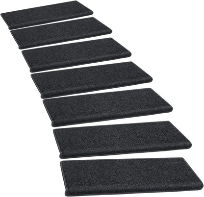 PURE ERA Carpet Stair Treads Tape Free Non Slip Indoor Stair Carpet Stair Protectors Pet-Friendly Non-Slip Skid Resistant Washable Reusable 8" x 30"(2 Pieces,Black)