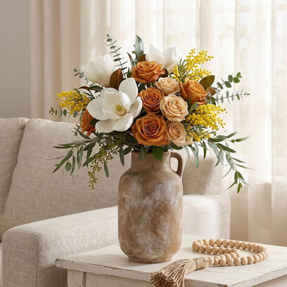 CUCUMI Ceramic Vase Set of 5, Home Decor Farmhouse Décor Handmade Pottery Vases for Pampas Grass, Dried Fresh Flowers, Table, Living Room, Kitchen, Shelf, Entryway Mantel Neutral Tones