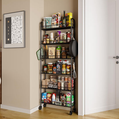 Slim Rolling Storage Cart with Wheels, Metal 6 Tier Spice Rack Mobile Shelving Unit Organizer Kitchen Utility Cart for Office Bathroom Kitchen Laundry Room Narrow Places (6inches)