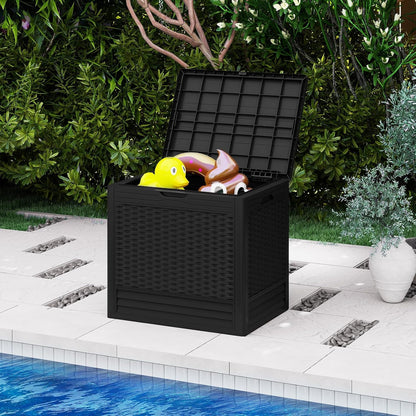 Tangkula 25 Gallon Waterproof Outdoor Storage Box with Lockable Lid | PP Resin, Wicker Patterned, Indoor Outdoor Use, Portable, Versatility, for Deck, Pool, Patio Cushions, Garden Tools