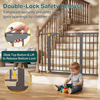 Cumbor 29.7-48" Baby Gate for Stairs, Mom's Choice Awards Winner-Dog Gate for Doorways, Auto Close Safety Pet Gate for Dogs Indoor, Easy Install Pressure Mounted Child Gate with Walk Thru Door, Brown
