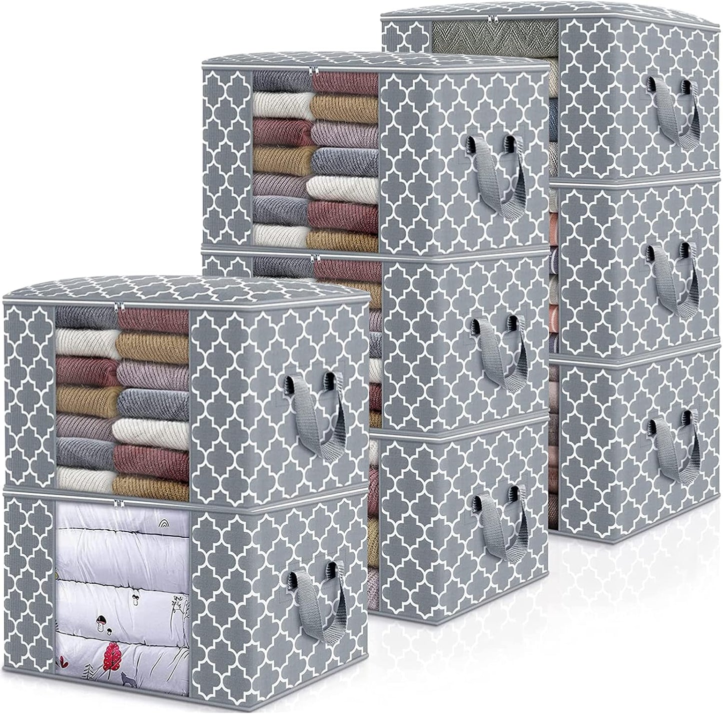 WISELIFE Storage Bags, Large Blanket Clothes Organization and Storage Containers for Bedding, Comforters, Foldable Organizer with Reinforced Handle, Clear Window,Sturdy Zippers,(Grey, 3 x 100L)
