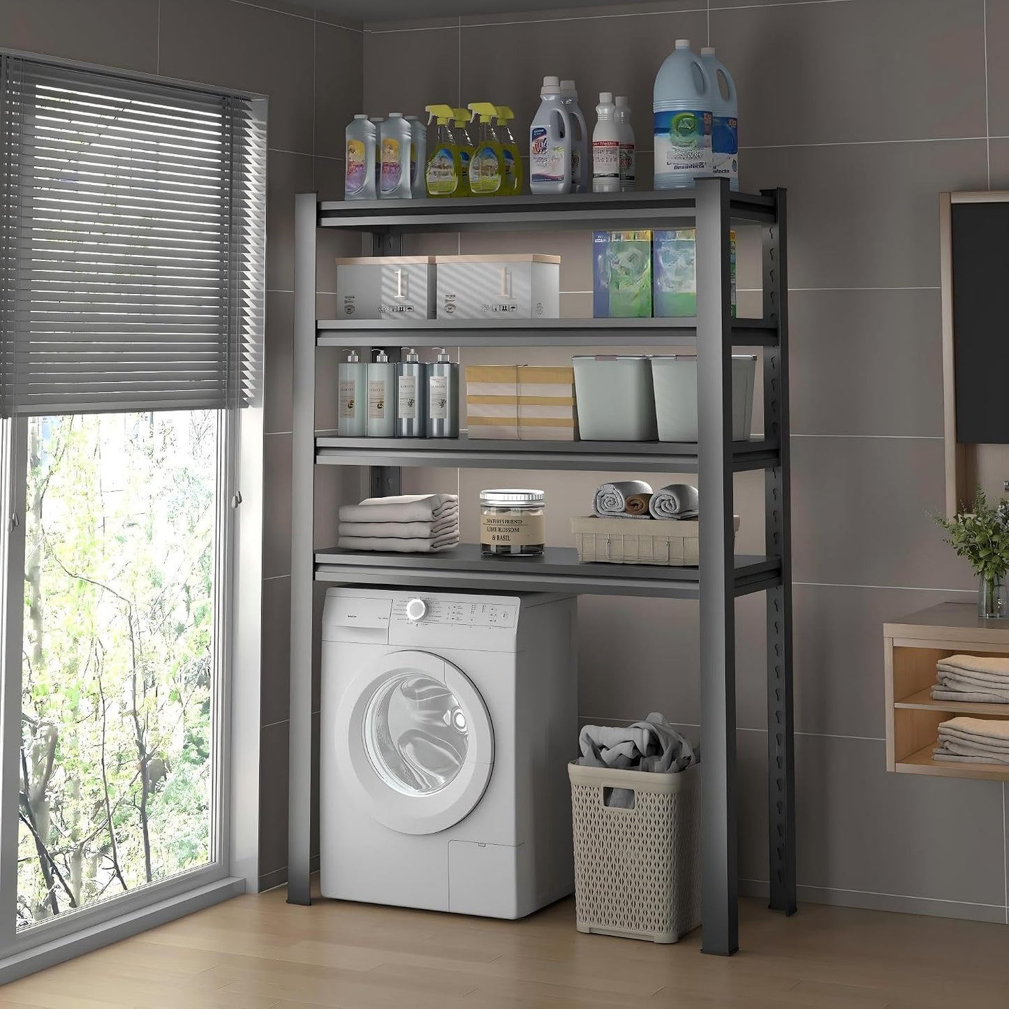 Over Washer and Dryer Shelves, Laundry Room Shelves Adjustable Metal Heavy Duty Freestanding Storage Shelving, Washing Machine Rack for Organization and Storage, Black (39.4" W X 17.7" D X 71.2" H)
