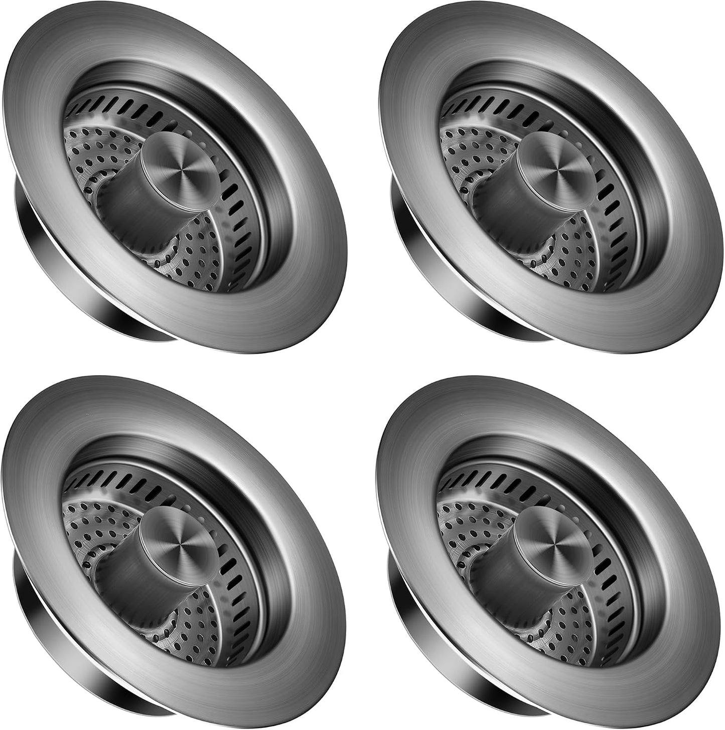 Sink Drain Strainer 3 in 1, 304 Stainless Steel Pop Up Kitchen Sink Stopper with Anti-Clogging Basket, Kitchen Essential Drain Anti-Clog Gadgets, Fits US Standard 3-1/2'' Sink Drain (SUS 304 Brushed)