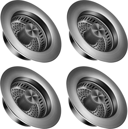 Sink Drain Strainer 3 in 1, 304 Stainless Steel Pop Up Kitchen Sink Stopper with Anti-Clogging Basket, Kitchen Essential Drain Anti-Clog Gadgets, Fits US Standard 3-1/2'' Sink Drain (SUS 304 Brushed)