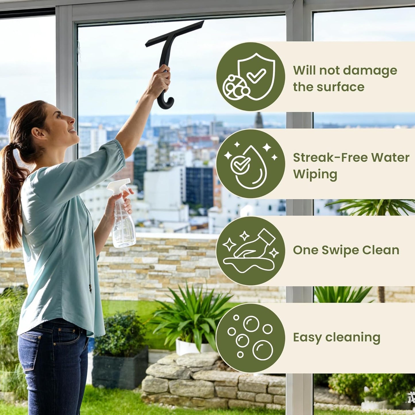Shower Squeegee for Glass Doors - 10 Inch Ergonomic Round Grip, All-in-One Silicone Design with Built-in Hook Design for Easy Hanging, Efficient for Bathroom, Tile Wall, Car