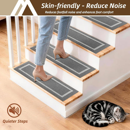 COSY HOMEER Soft Stair Treads Non-Slip Carpet Mat 28inX9in Indoor Stair Runners for Wooden Steps, Stair Rugs for Kids and Dogs, 100% Polyester TPE Backing 4pcs, Grey