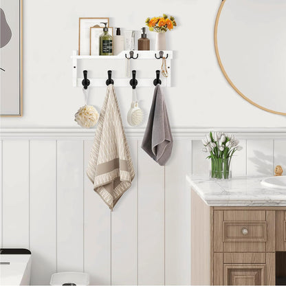 dreampossible Coat Rack Wall Mount with Shelf, Coat Hanger Wall Mount with Key Hooks and Mail Holder, Wood Entryway Floating Shelf with Hooks and Storage, Hat Rack for Wall Key Holder Mail Organizer