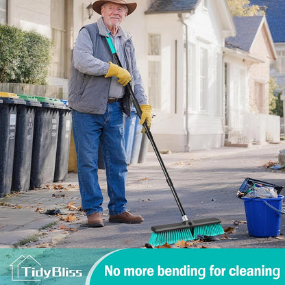 TidyBliss 24” Push Broom Outdoor Heavy Duty, Large Commercial Stiff Bristle Brush with 63 inches Long Handle for Garage Shop Garden Yard Patio Deck Street Warehouse Lawn Driveway (Yellow-Green)