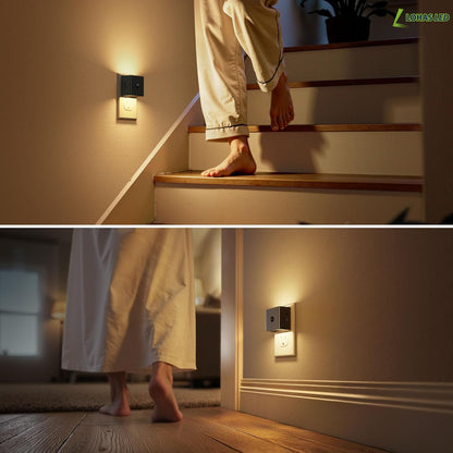 L LOHAS LED Motion Sensor Night Light, [2-Pack] Plug in Night Light with Motion Sensor and Dusk to Dawn Sensor, Brightness Adjustable, 3000K Soft White Nightlight for Bathroom Hallway Kitchen