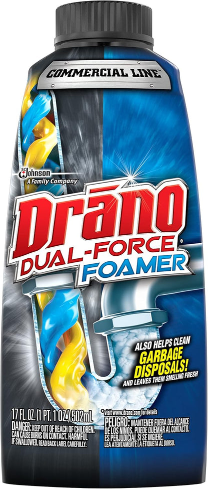 Drano EarlyAction Foamer, Drain Clog Remover & Cleaner, Unclogs Hair, Grease, Soap & Slow Drains, Removes Sources of Odor, Safe for Septic, Pipes, Garbage Disposals, Showers & Sinks, 17 Fl Oz