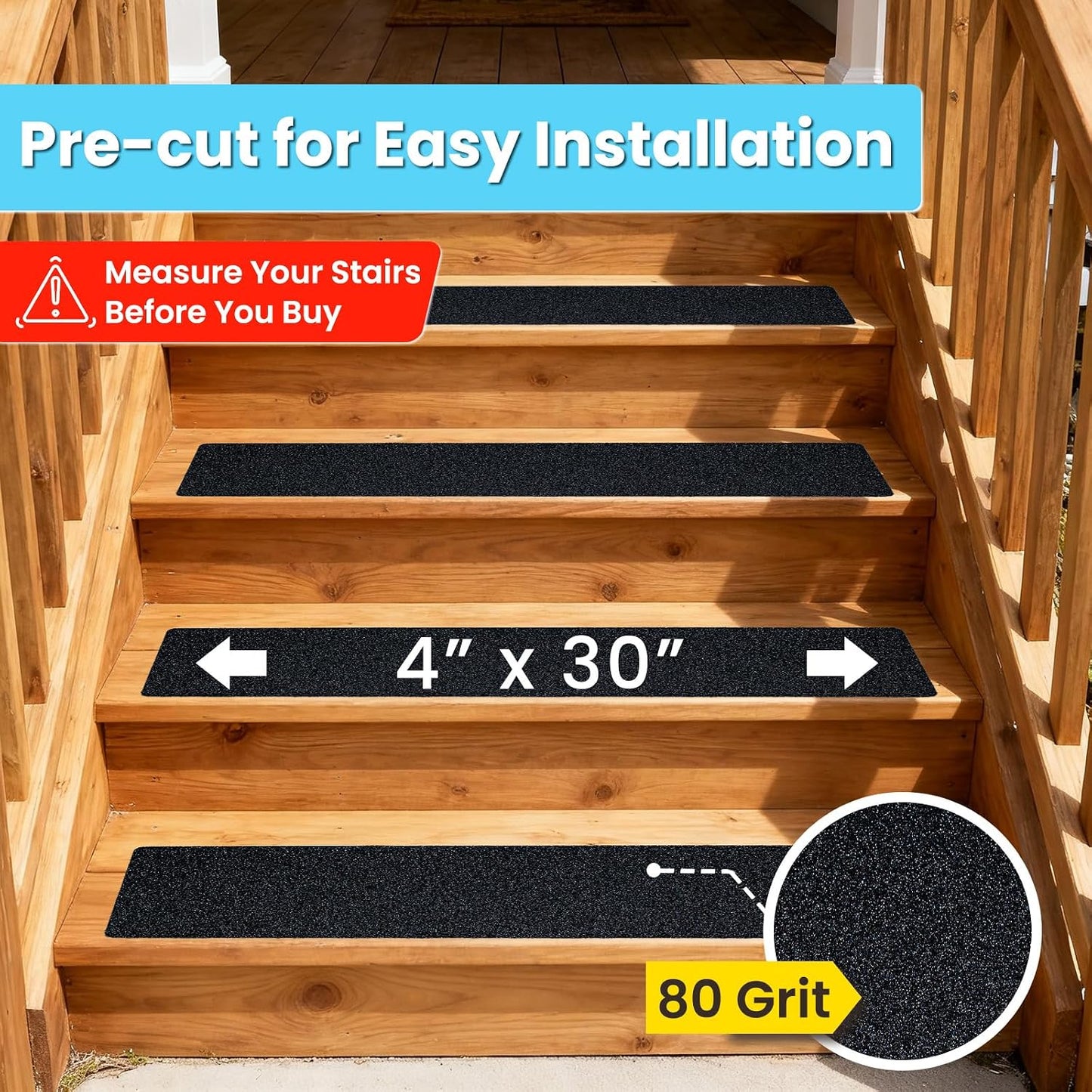 LifeGrip Anti Slip Traction Treads 10 Pack, 6"x32" with Glow in Dark Stripe, Best Grip Tape Grit Non Slip, Outdoor Non Skid Tape, High Traction Friction Abrasive Adhesive for Stairs Step