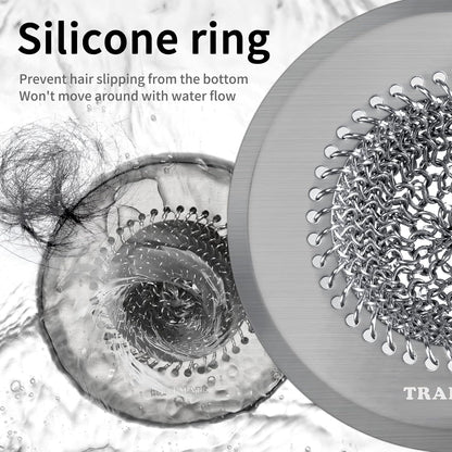TRAPMATE Shower Drain Hair Catcher, 4.4" Easy Clean Bathtub Drain Hair Catcher, Anti-Slip Bath Tub Drain Protector, Upgraded 304 Stainless Steel Shower Sink Drain Cover for Bathroom (Patented Product)