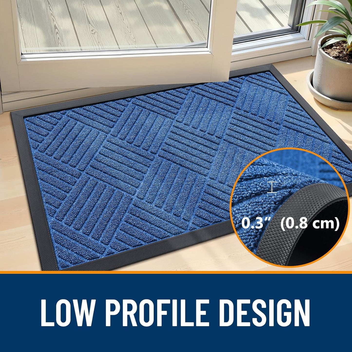 OLANLY Front Door Mat Outside Entrance 29.5x17, Absorbent, Heavy Duty Sturdy Natural Rubber Doormat Indoor Outdoor, Stain and Fade Resistant, Non-Slip Low Profile Floor Mat for Entryway, Grey Diamond