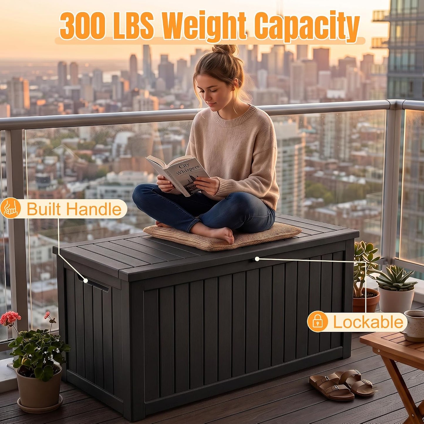 Outdoor Storage Box,38 Gallon Resin Deck Box,Waterproof & UV Resistant Lockable Package Delivery Bin,Toy Cabinet for Indoor & Outdoor