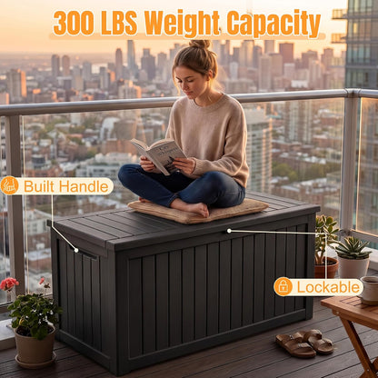 Outdoor Storage Box,38 Gallon Resin Deck Box,Waterproof & UV Resistant Lockable Package Delivery Bin,Toy Cabinet for Indoor & Outdoor