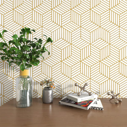 MelunMer Geometric Peel and Stick Wallpaper Gold 118In L 17.7In W Self Adhesive Removable Wallpaper for Bedroom/Bathroom Waterproof Modern Contact Paper for Cabinets Gold Contact Paper Shelf Liner