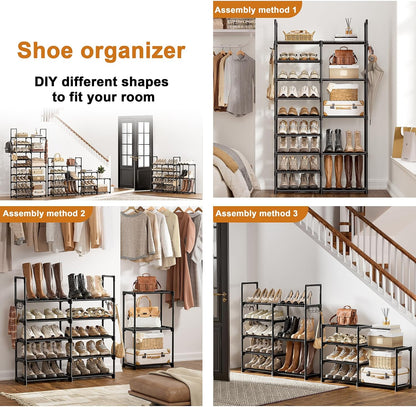 WOWLIVE 9 Tiers Large Shoe Rack Storage Organizer for Closet 50-55 Pairs Shoe Tower Unit Shelf Stackable Shoe Rack with Metal Pipes Plastic Connectors Black(SSS3B9)