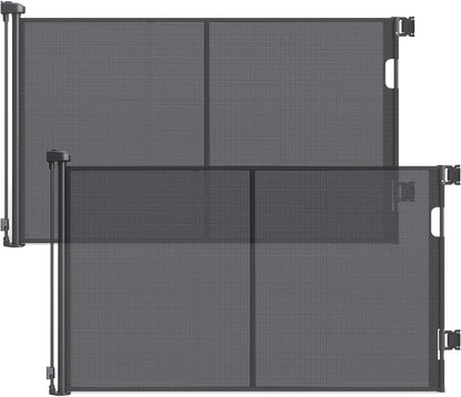 Reinforced 60" Wide Retractable Baby Gates with Upgraded Rods - Bottom Anti-Escape, 5 ft Mesh Baby Gate Retractable Dog Gate Indoor Pet Gate Retractable Stair Gate Outdoor Retractable Gate, Black