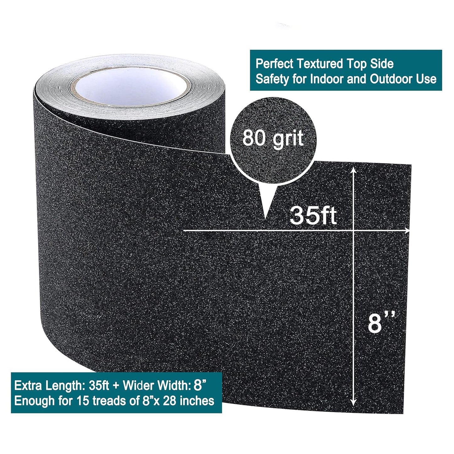 Anti Slip Tape, 12 Inch x 16 Ft Grip Tape for Stairs Outdoor/Indoor, Waterproof Non Skid Roll for Stair Treads Non Slip, High Traction Friction Abrasive Adhesive Stair Steps - Black