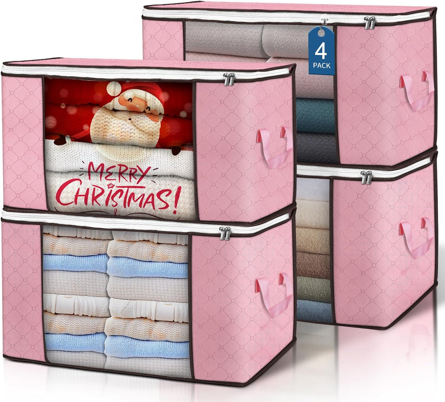 90L Large Storage Bags, 6 Pack Clothes Storage Bins Foldable Closet Organizers Storage Containers with Reinforced Handle for Clothing, Blanket, Comforters, Bed Sheets, Pillows and Toys (Gray)