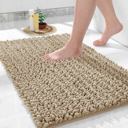 Yimobra Bathroom Rugs Non Slip Washable - Ultra Soft Absorbent Chenille Bath Mat, Quick Dry Shaggy Floor Carpet for Tub Shower, Gray Home Decor Accessories, 24x17 Inch