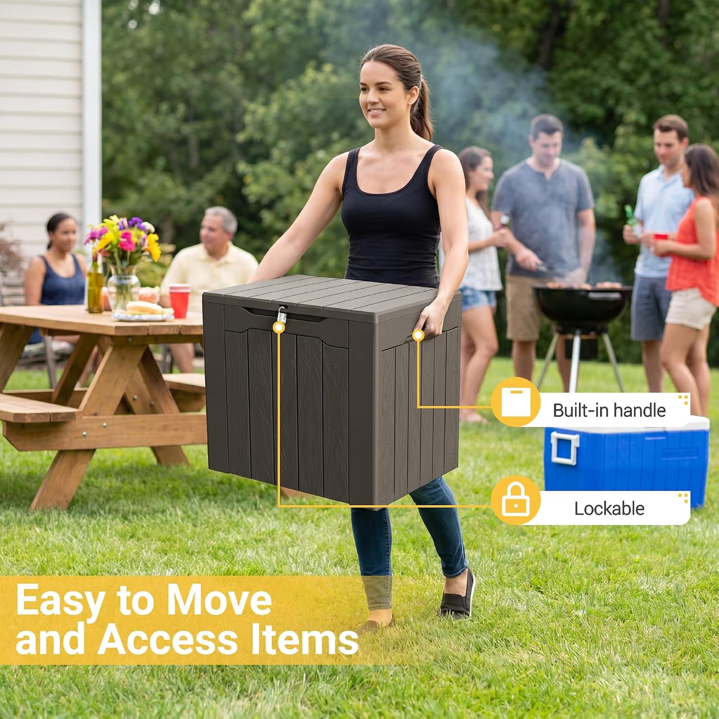 Greesum 31 Gallon Resin Deck Box All Weather Outdoor Storage Boxes for Patio Furniture Set,Outdoor Toys,Garden Tools,Black