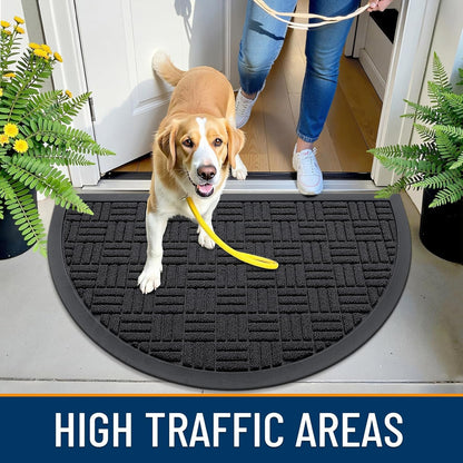OLANLY Front Door Mat Outside Entrance 29.5x17, Absorbent, Heavy Duty Sturdy Natural Rubber Doormat Indoor Outdoor, Stain and Fade Resistant, Non-Slip Backing Low Profile Floor Mat for Entryway, Grey