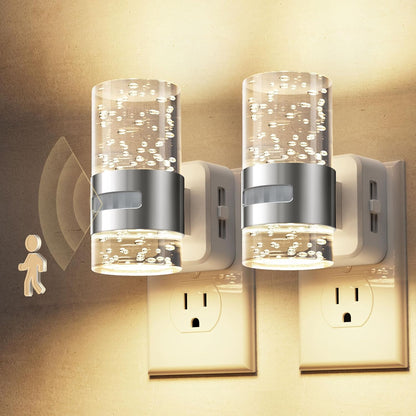 L LOHAS LED Motion Sensor Night Light,Dimmable Night Lights Plug into Wall, 2 Pack Acrylic Nightlight with 0-100 LM Adjustable Brightness, 3000K Plug in Night Light for Bathroom Hallway