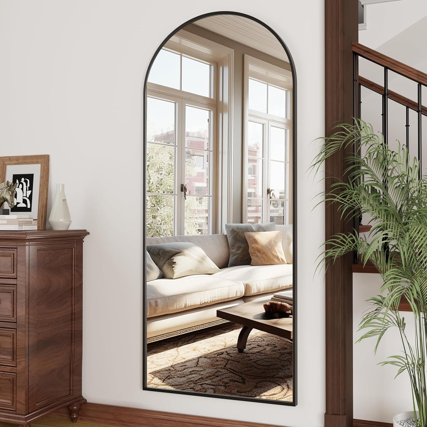 OGCAU Floor Full Length Mirror, 56"x20" Arched Full Body Mirror, Hanging or Leaning, Standing, Wall Mounted with Aluminum Frame for Bedroom Living Room, White