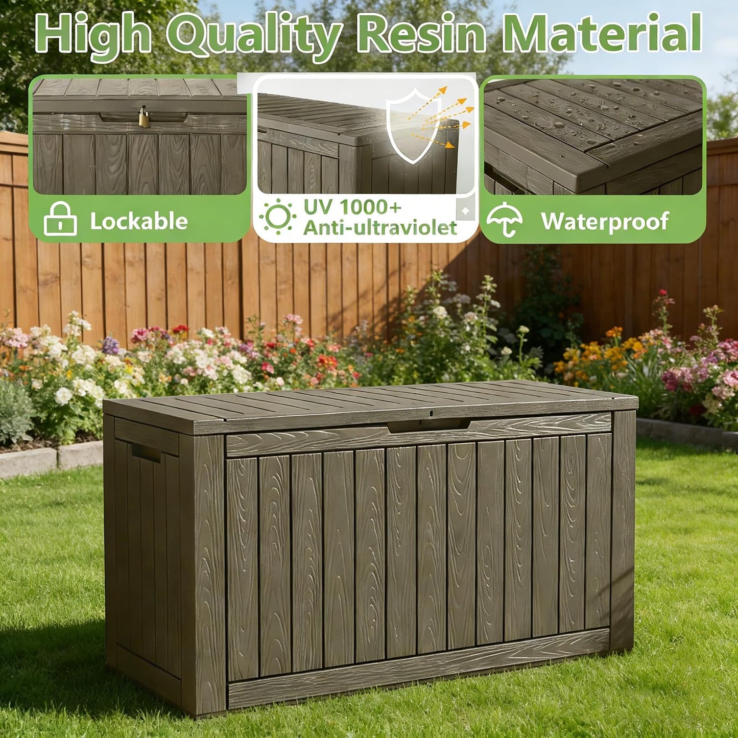 Outdoor Storage Deck Boxes Waterproof, Waterproof and UV Resistant Outdoor Storage Box Lockable Lid for Delivery Box, Indoor, Garden Tools, Pool Supplies, Patio (Black, 31 Gallon)