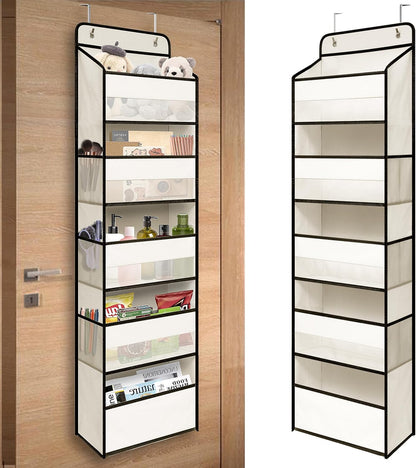 TYMENSH White Over Door Organizer with 5 Large Clear Pockets and 6 Side Mesh Pockets, Anti-Tilt Hanging Door Storage for Nursery, Bathroom, Closet, Bedroom, Dorm, Toys
