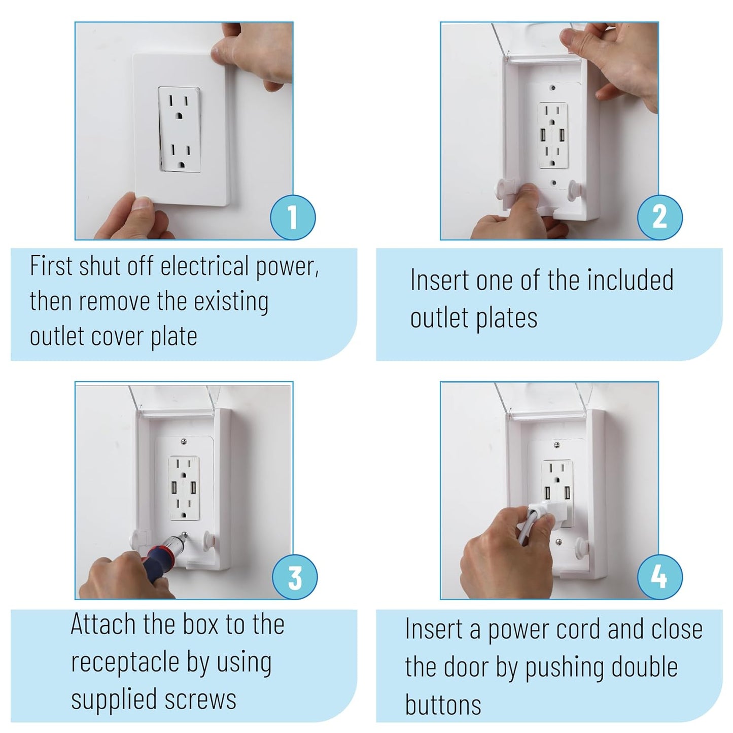 Bates- Baby Safety Outlet Cover Box, Clear Door, Baby Proof Outlet Covers, Plug Covers for Electrical Outlets