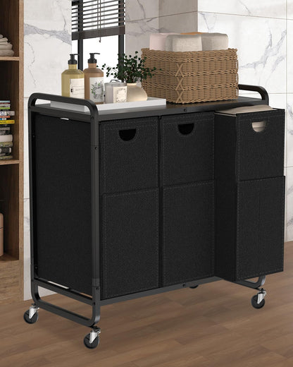 Laundry Sorter 3 Section,Laundry Basket with Wheels,3×15.8 Gal (60L) Laundry Hamper Organizer with Large Wooden Desktop Sorter,Pull-Out and Removable 900D Oxford Fabric Laundry Bags for Laundry Room