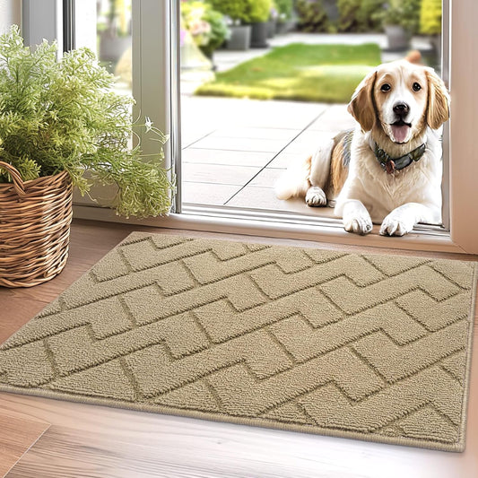 hicorfe Indoor Doormat,Welcome Door Mat TPR Backing Non Slip Mats 20"x31.5" Absorbent Resist Dirt Entrance Doormat Inside Floor for Entryway Washable Low-Profile (Black)