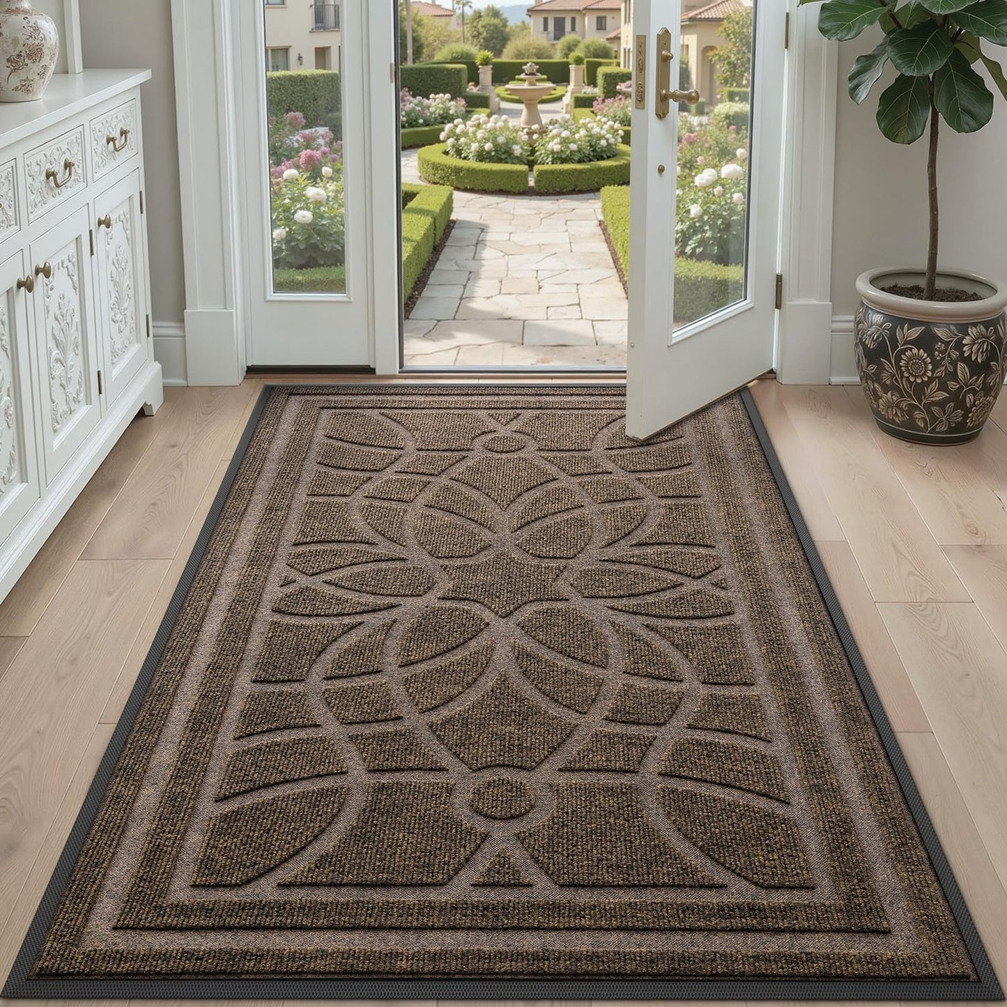 DEXI Front Door Mat Outside Entrance, Heavy Duty Non Slip Low Profile Doormat for Entryway, Trap Dirt and Moisture Welcome Mats, Easy Clean, Patio, Garage, 3x2, Blue