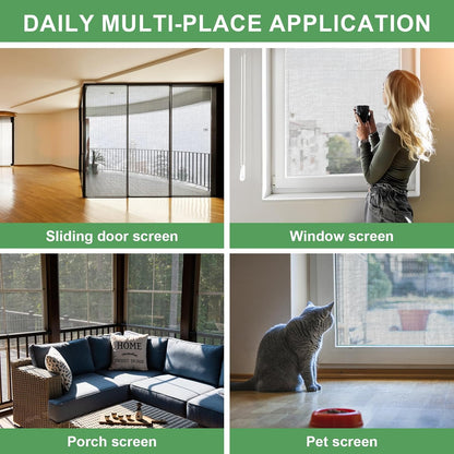 48"X236" Window Screen Replacement Kit, 6 in 1 Window Screen Door Repair Kit, Replacement Window Screens, Fiberglass Patio Screen Mesh for Porch Sliding Door, Rolling Tool Hook Spline Cutter Ruler