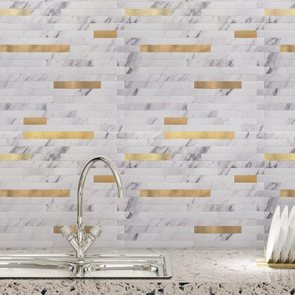 Art3d 10-Sheet Peel and Stick Backsplash Tile for Kitchen Bathroom Fireplace Laundry Room in White Slate with Gold Studded