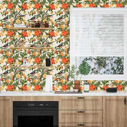 Danodoi Yellow Floral Wallpaper Peel and Stick Vinyl Wallpaper Stick and Peel Colorful Contact Paper for Cabinets Waterproof Self Adhesive Wall Paper for Kitchen Countertop Wall 17.5" x 118"