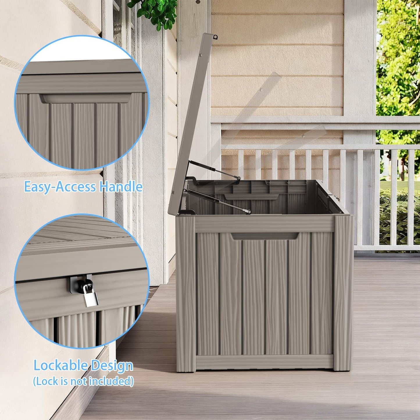 320 Gallon Waterproof Outdoor Storage Box, UV Resistant Resin Deck Box with Hydraulic Rod for Reinforced Stability, Perfect for Patio, Garden, and Pool（Black，320 Gallon）