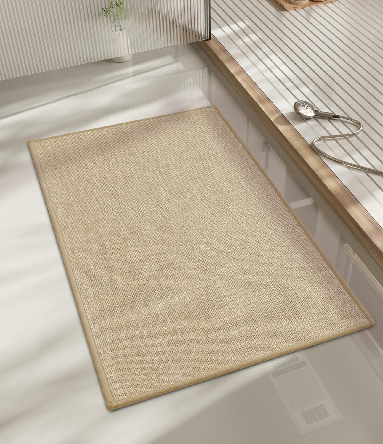 chakme Bathroom Rugs Mat 24x17, Ultra Thin Non Slip Bath Mat Small Quick Dry Absorbent Bath Mat for Bathroom Floor, (Dark Beige, 24"x17")