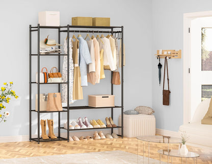 Neprock Wardrobe Closet, Portable Clothing Rack for Hanging Clothes, Free Standing Closet Organizers and Storage System with 4 Tiers Shelves for Cloakroom Bedroom,Black