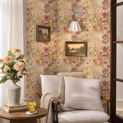 Ismoon Peel and Stick Wallpaper Floral Vintage Stick on Wall Paper Beige French Textured Contact Paper for Cabinet Removable Self Adhesive Wallpaper Vinyl Roll Shelf Deco, 17.3x78.7in