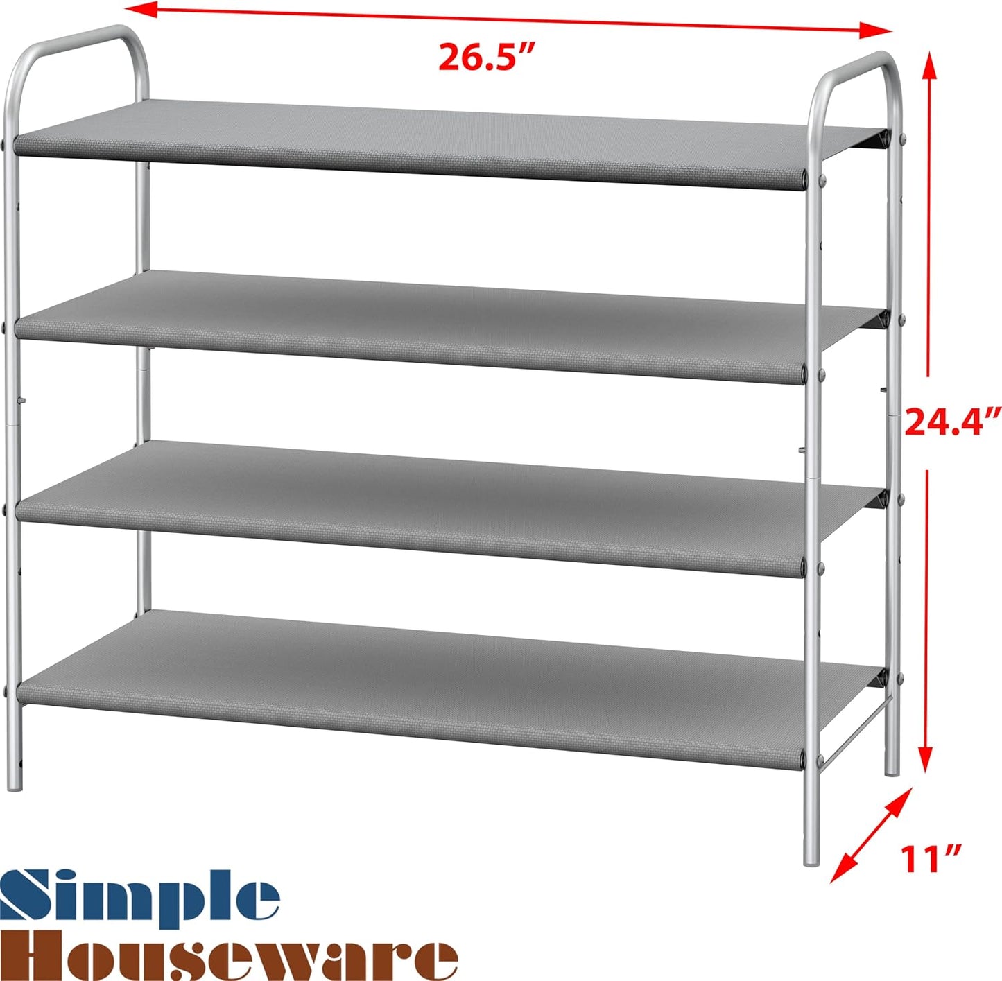 Simple Houseware 3-Tier Shoe Rack Storage Organizer, Grey – Space-Saving Shoe Shelf, Holds 9–16 Pairs, Sturdy Metal Frame, Easy Assembly – Closet, Entryway, Bedroom Shoe Storage Solution