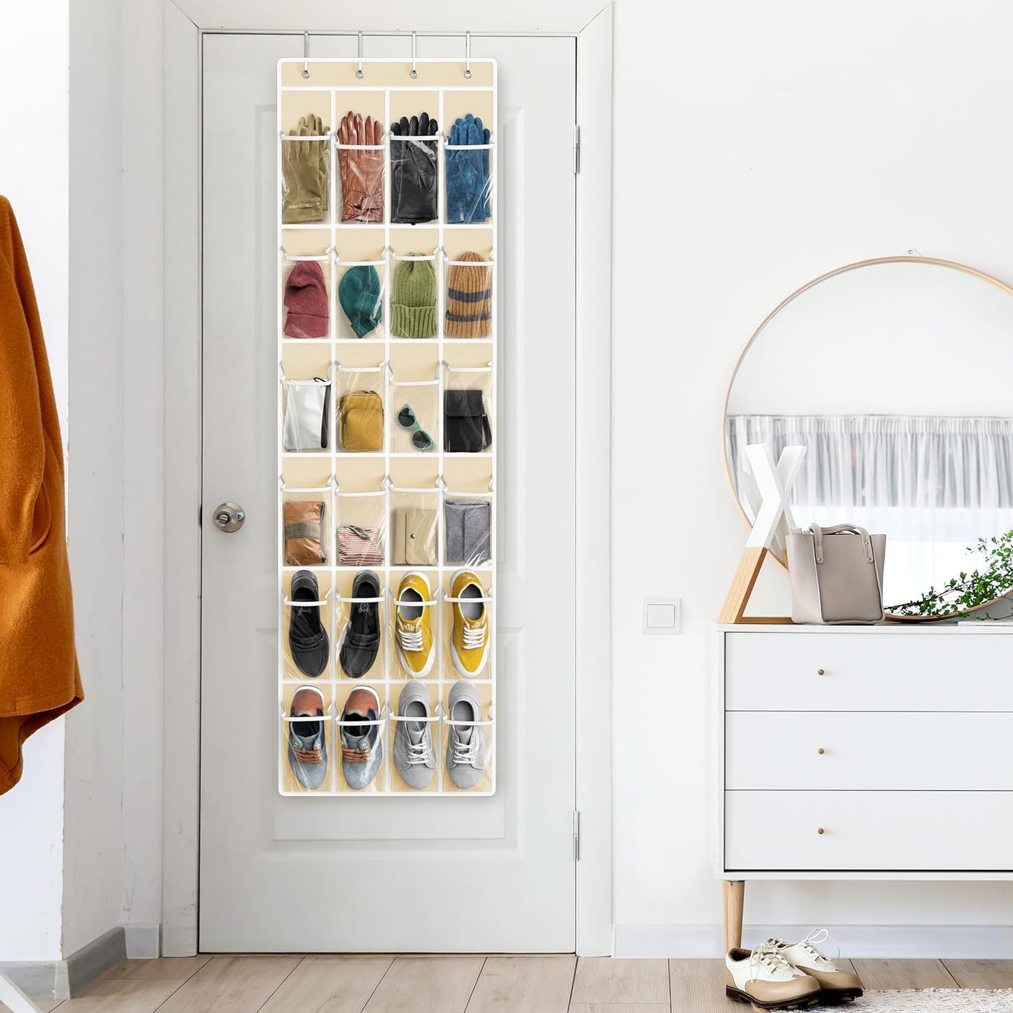 Simple Houseware 24 Pockets - Crystal Clear Over The Door Hanging Shoe Organizer, Gray (64'' x 19'')