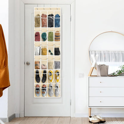 Simple Houseware 24 Pockets - Crystal Clear Over The Door Hanging Shoe Organizer, Gray (64'' x 19'')
