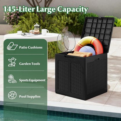 Tangkula 25 Gallon Waterproof Outdoor Storage Box with Lockable Lid | PP Resin, Wicker Patterned, Indoor Outdoor Use, Portable, Versatility, for Deck, Pool, Patio Cushions, Garden Tools