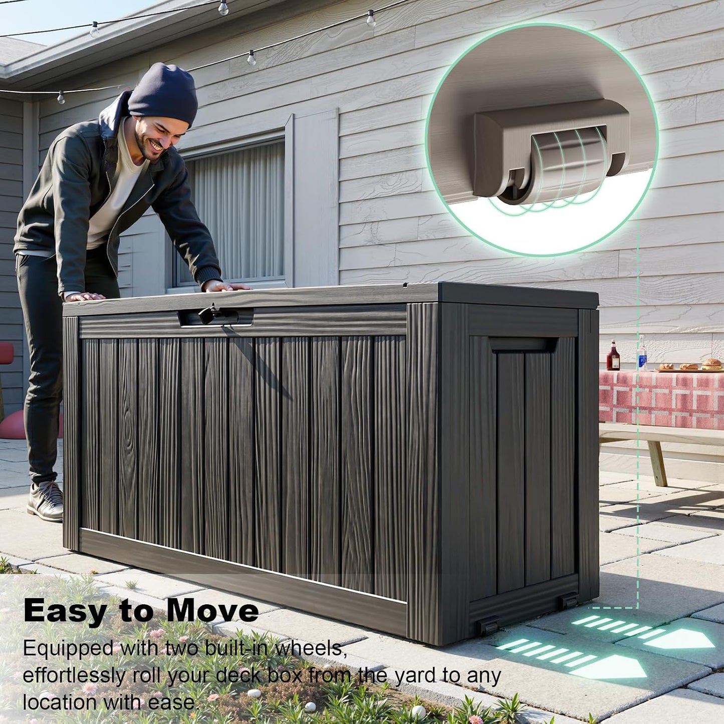EasyUp 35 Gallon Outdoor Storage Box, Outdoor Deck Boxes for Garden Tools Equipment,Cushions and Patio Storage,Lockable and Resin,Easy to Install(Black)